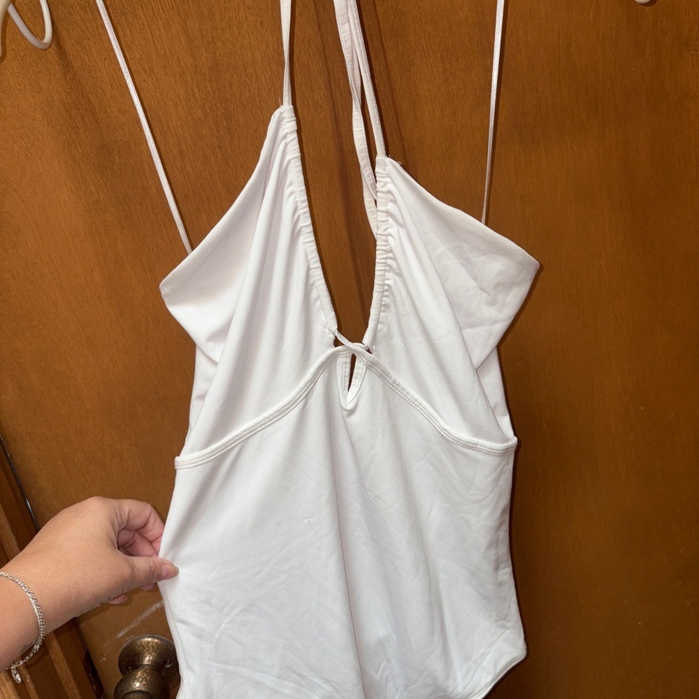 Abercrombie White Strappy Open Back Bodysuit Large Halter Y2K